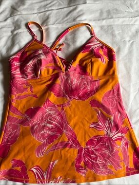 Athleta Orange Camisole with Pink Floral Print and Strappy Back